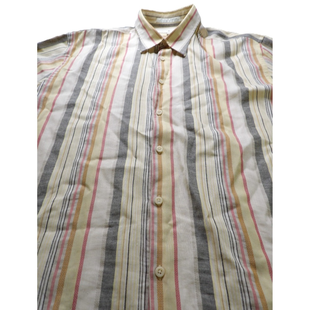 VTG 90s Joseph Abboud Men XL Linen Viscose Striped Short Sleeve Shirt Hong Kong - Picture 11 of 16